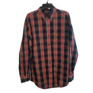 CHAPS men's red blue long sleeve plaid button down shirt size Large